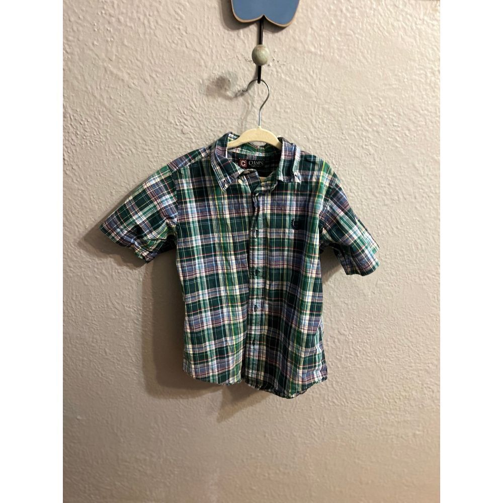 Boys chaps blue paid short sleeve button up shirt size‎ 7